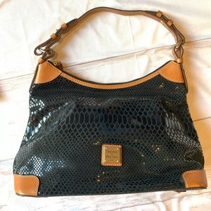 DOONEY & BOURKE LEATHER & FABRIC HOBO HANDBAG NEW BLACK WITH CAMEL LEATHER